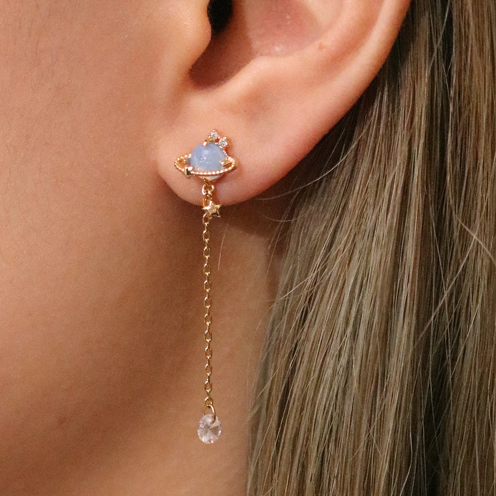 Moonstone saturn dangle earrings - Image 7