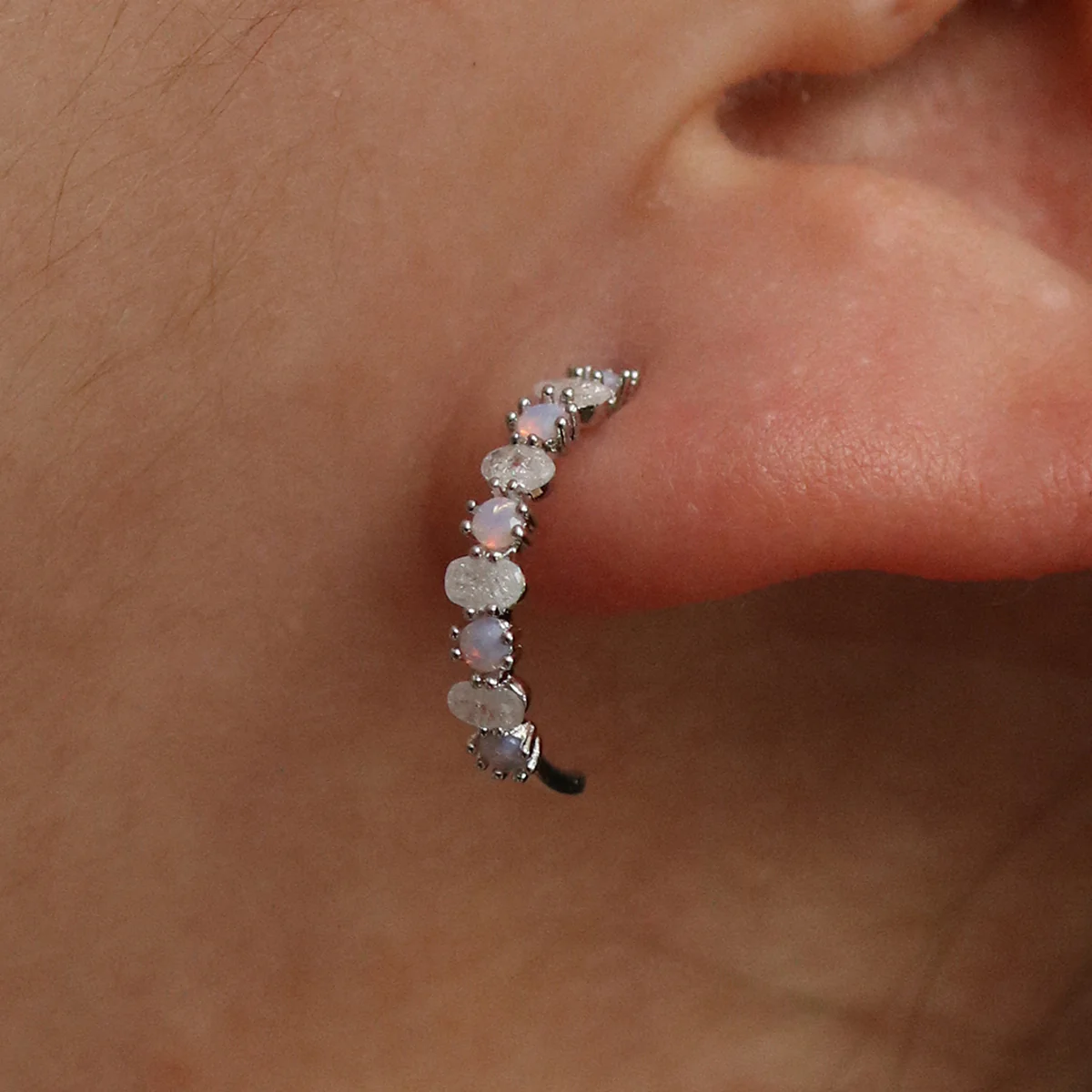 Pastel moonstone semi-hoop earrings - Image 3