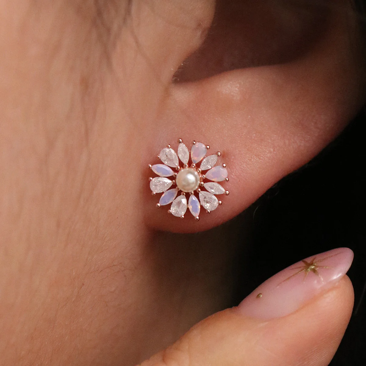 Daisy Pearl and Moonstone Earrings - Image 4